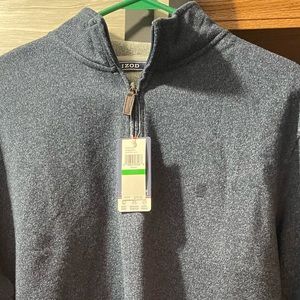 Mens size large Izod Quarter Zip blue pullover. New with tags